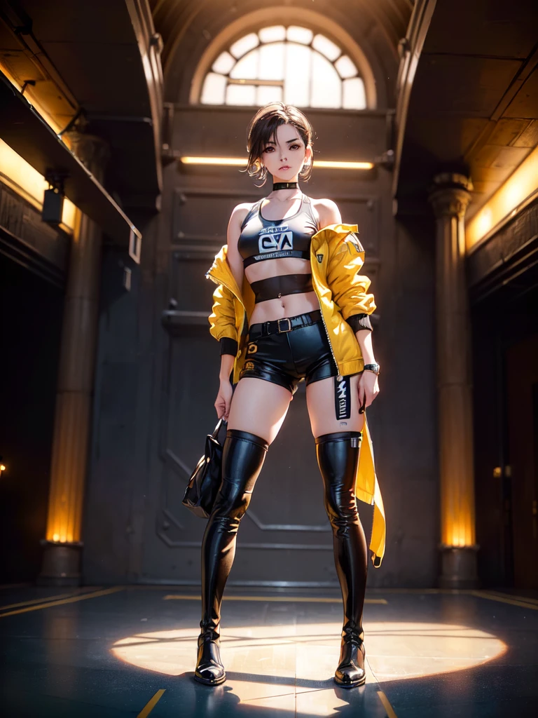 (quality)), ((masterpiece)),Ariana Grande in a green cyborg jacket,Dance Ballet ,(Lemon yellow neon student leather jacket:1.4), (Bikini Bodysuit:1.4), (Cyborg schoolgirl in lemon yellow leather miniskirt:1.4),Background ice wall frozen cave, Long white grey hair, the best, masterpiece, High resolution, the best Quality, 超High resolution, Super Details, Award-winning works, 16K,,(Beautiful Blue Eyes),  (Cowboy pose) ,(Cyberpunk Lemon Leather Jacket:1.4), (Jupiter Star Wars City Background:1.4), (Lemon yellow jacket+Cyborg Black:1.4), Long Red Hair, (Perfect ??????? ), (He&#39;s wearing a pirate eye patch:1.4) ,(Cyber Cyborg Orange&Black Jacket) , (Showing off a flat stomach), (極小マイクロBikini Bodysuit服を着ている:1.4) ,(I&#39;m not wearing any underwear) ,( Cyberpunk 2.1), (Cabelo Largo Yellow Neon:1.4), (Lemon yellow cyberpunk bluetooth headphones on your head:1.4), Big and sexy eyes、