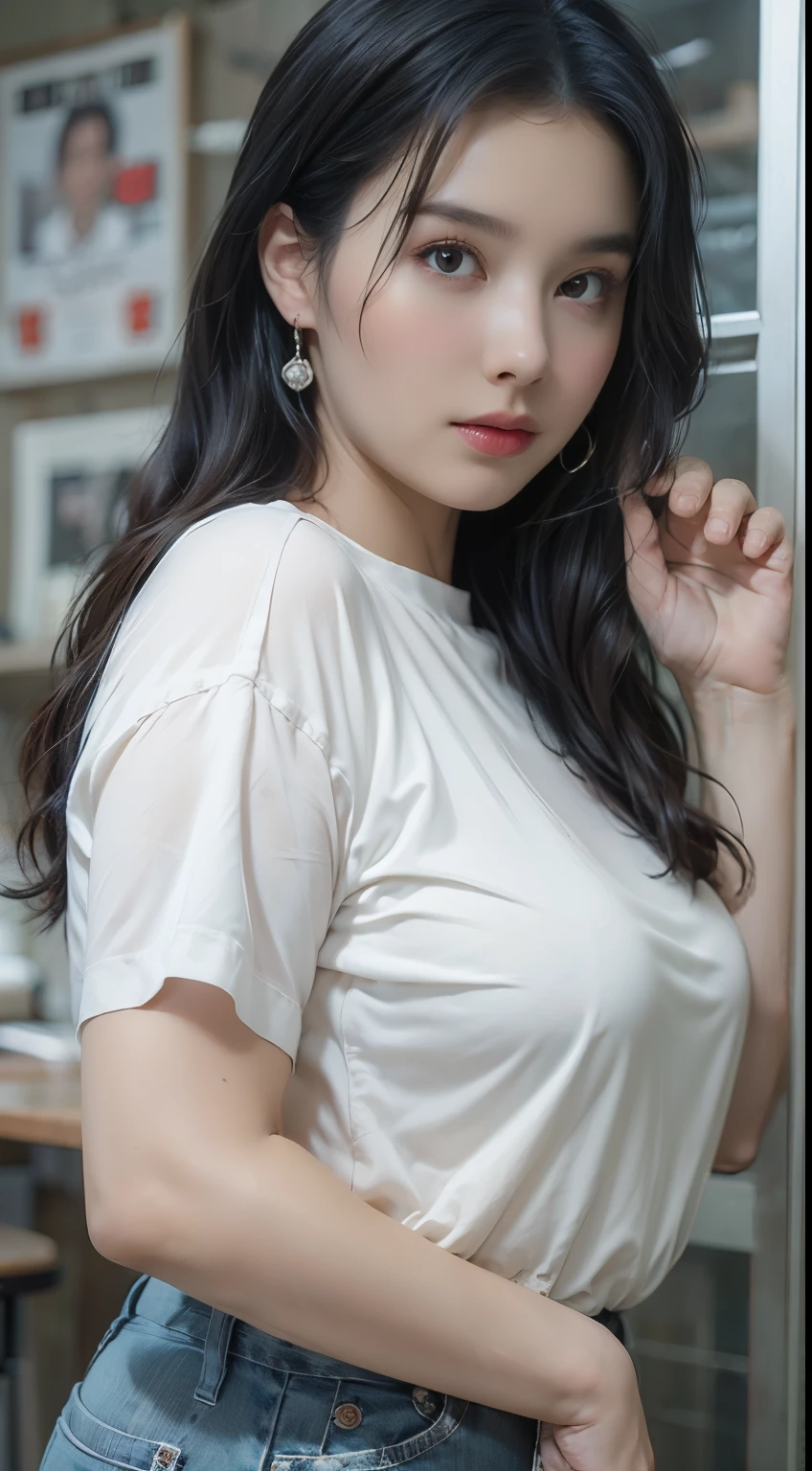 a close up of a woman with long hair wearing a top, gorgeous young korean woman, ulzzang, beautiful south korean woman, beautiful young korean woman, heonhwa choe, jaeyeon nam, good young girl, korean girl, Yoshitomo Nara, hot with shining sun, jinyoung shin, 1 6  year old female model, the room of dim light, tonight at mumbai. 