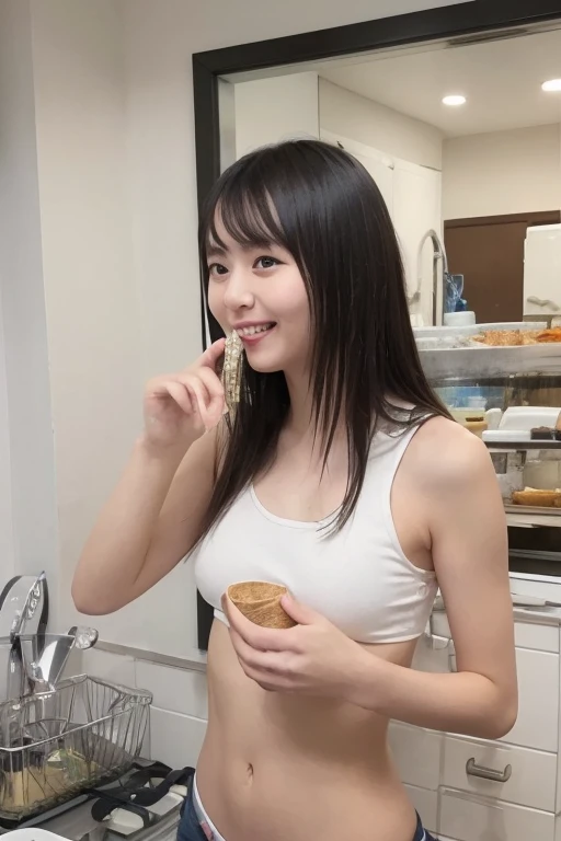 (Big Breasts)、((skinny, Teen model with swallowing problems)), masterpiece, ((Weak and fragile body)), Malnutrition and emaciation, skinny body, A thin and emaciated body, smile,