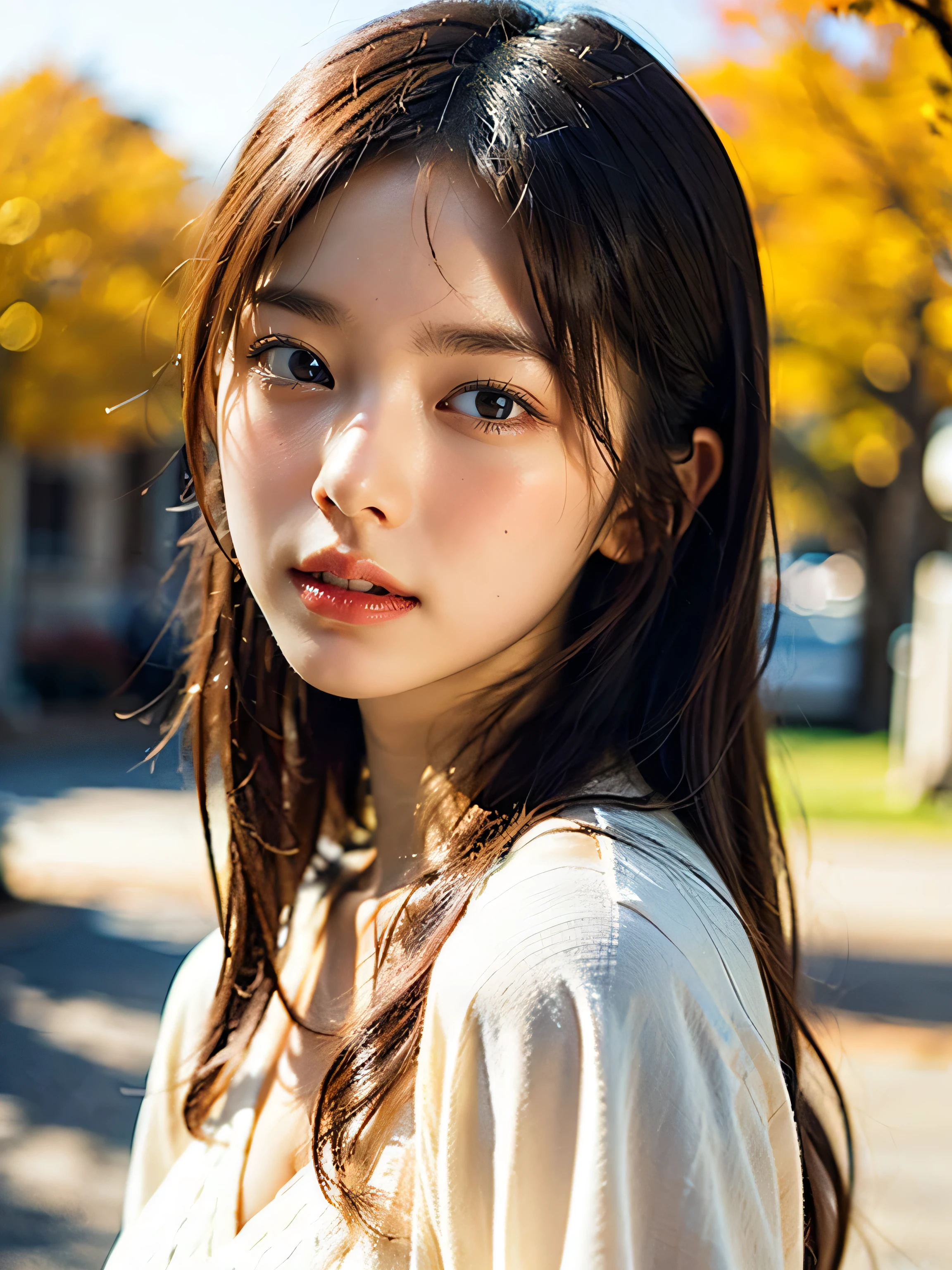 ((highest quality)), (be familiar with), beautiful girl, Japanese girl, one person, no cut, Slender, baby face, Photo like, Cosplayer, outdoor, Autumn Clothes, chiaroscuro, ((masterpiece)), 16k, textured skin, super detail