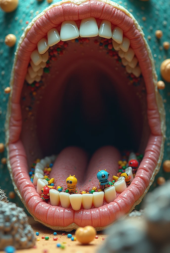 Teeth, art, white teeth, food, vegetable, open mouth wide, drooling, appetite, mouth only, big teeth, dính food, outer space  