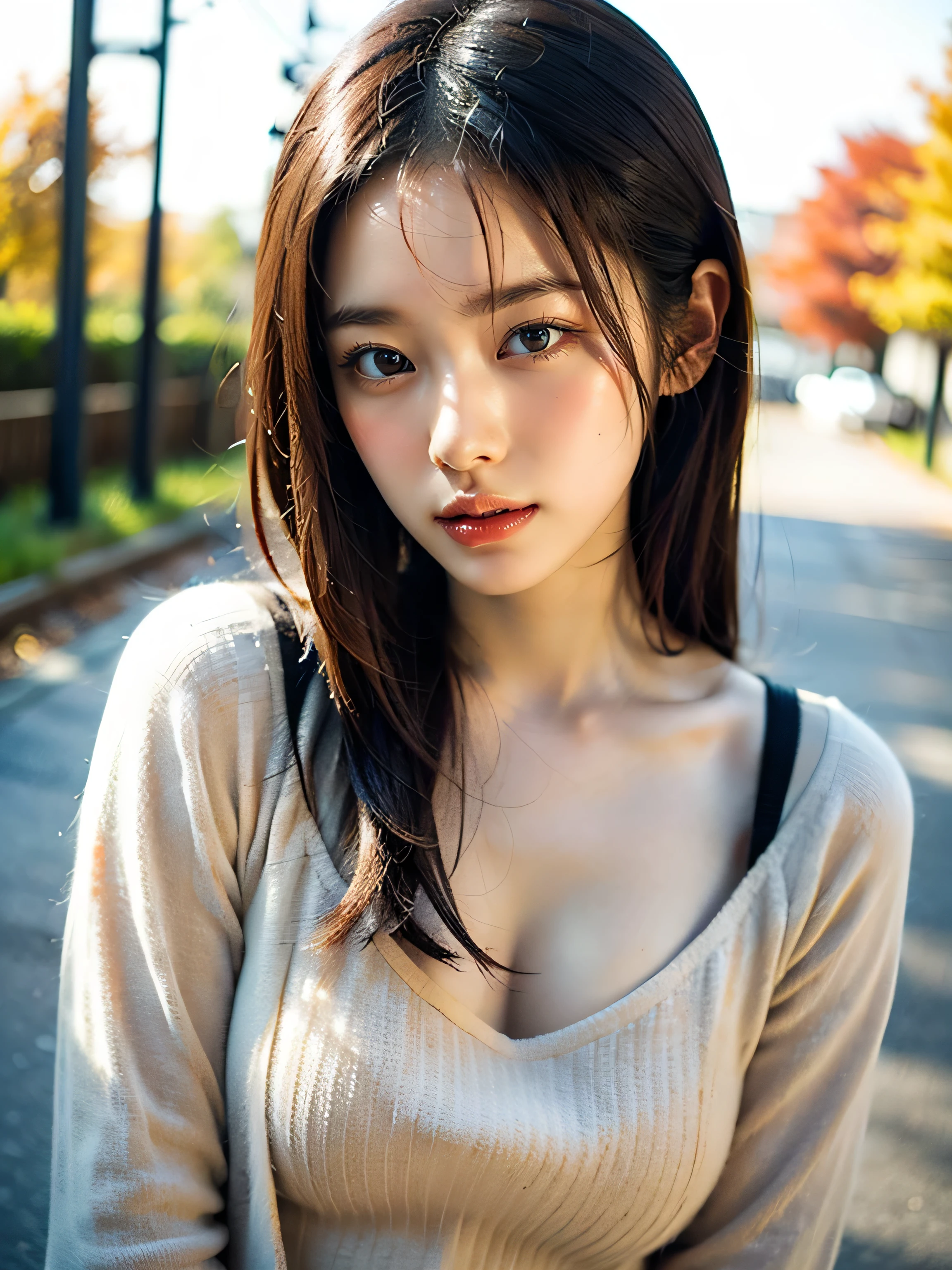 ((highest quality)), (be familiar with), beautiful girl, Japanese girl, one person, no cut, Slender, baby face, Photo like, Cosplayer, outdoor, Autumn Clothes, chiaroscuro, ((masterpiece)), 16k, textured skin, super detail