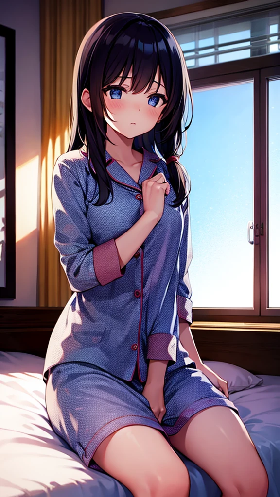 1girl in、AS-Adult、A smile、Room、Lying in bed、Pajamas、　Upper body portrait、