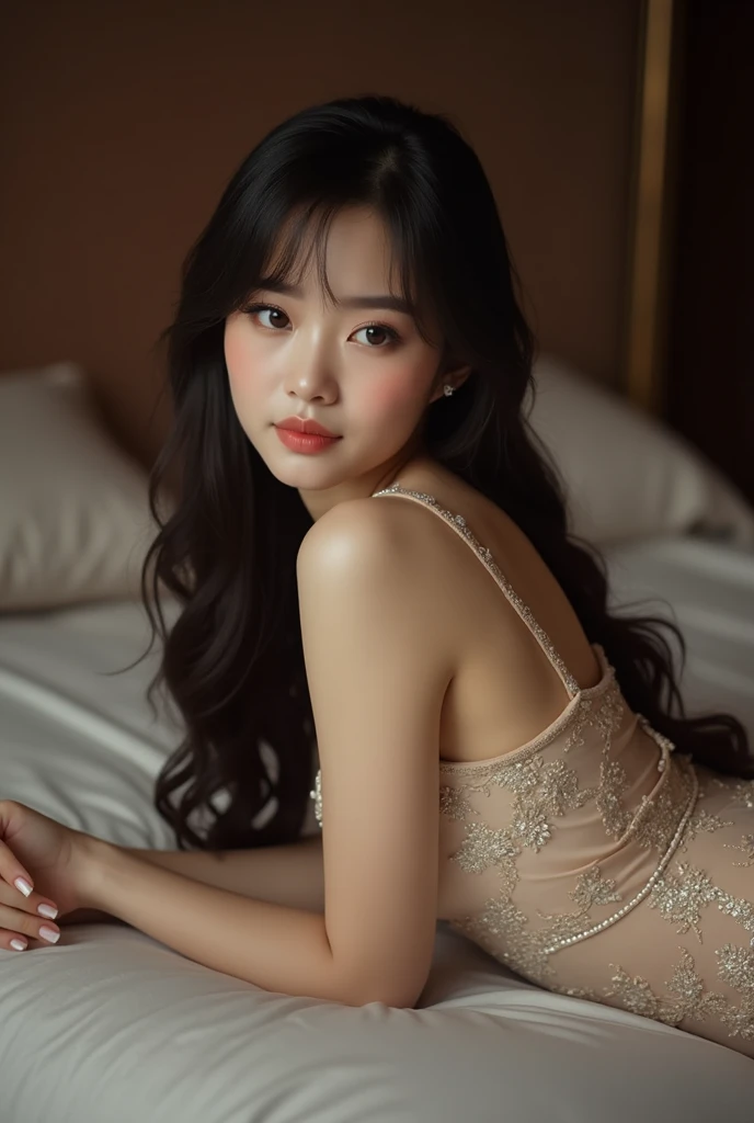 Beautiful asian woman, 27 years old, instagram ootd, bedroom
