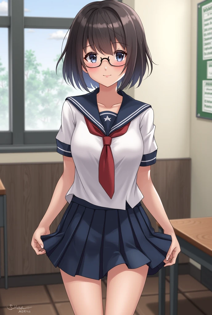 、Middle school students、uniform、mini skirt、Half-naked、Nipples、Red face、Embarrassed expression