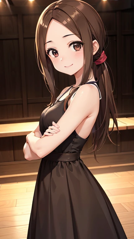 takagi-san、光沢のあるBrown Hair, Long Hair,((Medium Breast、amount、Center Part))、 美しいBrown eyes、smile、Shining Eyes, (fine grain)、Very beautiful eyes、Highly detailed face, Detailed eyes, Cowboy Shot、

masterpiece、Best Quality、Game CG、One girl、solo、Staring at the audience、Upper Body、、Brown Hair、Brown eyes、ponytail