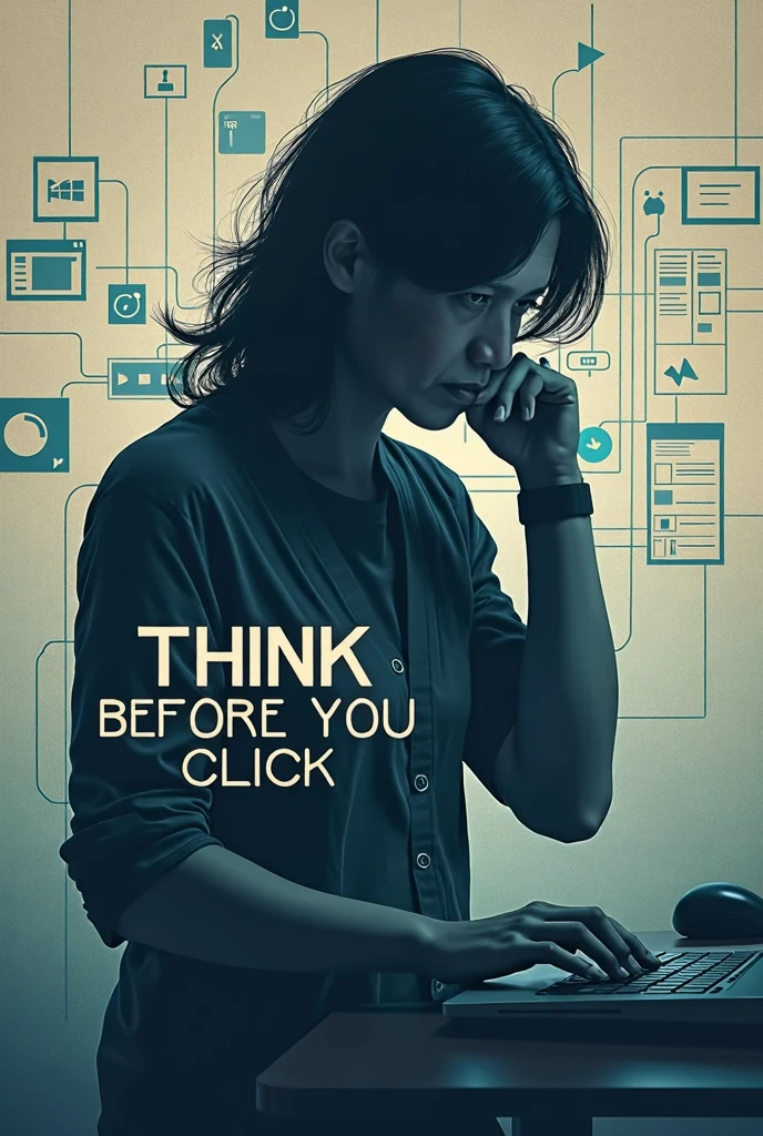 "Think before you click" very creative campaign poster. Add the text too. 
