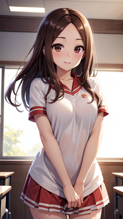 takagi-san、光沢のあるBrown Hair, Long Hair,((Medium Breast、amount、Center Part))、 美しいBrown eyes、smile、Shining Eyes, (fine grain)、Very beautiful eyes、Highly detailed face, Detailed eyes, Cowboy Shot、


 Brown Hair, Brown eyes, masterpiece, Best Quality, High resolution, unity 8k wallpaper, figure, Beautiful fine details, Perfect lighting, Extremely detailed CG, Glossy lips, I parted my lips, Cheerleader, Clevis, abdomen, classroom