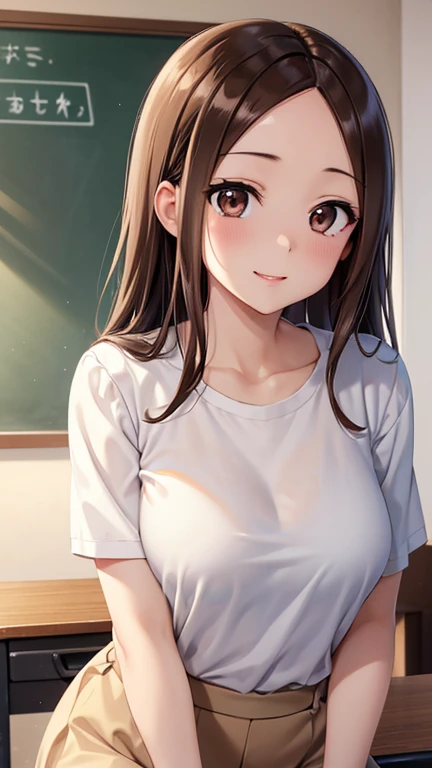 takagi-san、光沢のあるBrown Hair, Long Hair,((Medium Breast、amount、Center Part))、 美しいBrown eyes、smile、Shining Eyes, (fine grain)、Very beautiful eyes、Highly detailed face, Detailed eyes, Cowboy Shot、


 Brown Hair, Brown eyes, masterpiece, Best Quality, High resolution, unity 8k wallpaper, figure, Beautiful fine details, Perfect lighting, Extremely detailed CG, Glossy lips, I parted my lips, Cheerleader, Clevis, abdomen, classroom