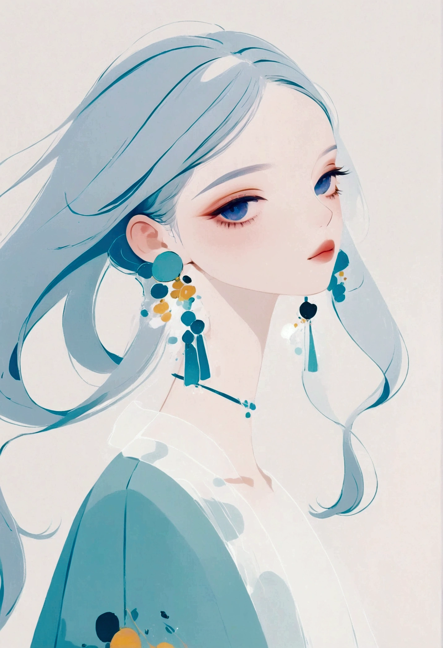 a close up of a woman with blue hair and earrings, beautiful anime portrait, rossdraws pastel vibrant, beautiful anime style, beautiful anime art style, soft anime illustration, stunning anime face portrait, beautiful anime woman, beautiful anime face, digital art on pixiv, :: rossdraws, rossdraws portrait, rossdraws cartoon vibrant, portrait knights of zodiac girl, beautiful anime girl