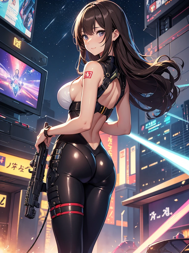 (8K、4K、highest quality、High resolution: 1.2)、brown long hair、white calvin klein underwear、white calvin klein thong、big breasts、High leg、Sit in the cockpit、MS cockpit、back、emphasize the buttocks