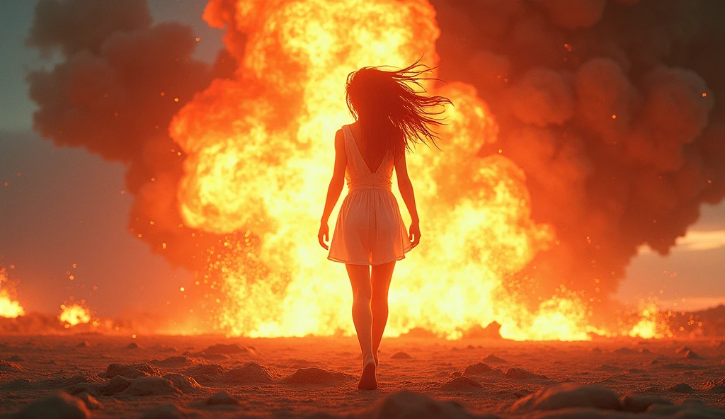 Woman , mexicana, completely naked, , vagina , pretty, explosion in the background
