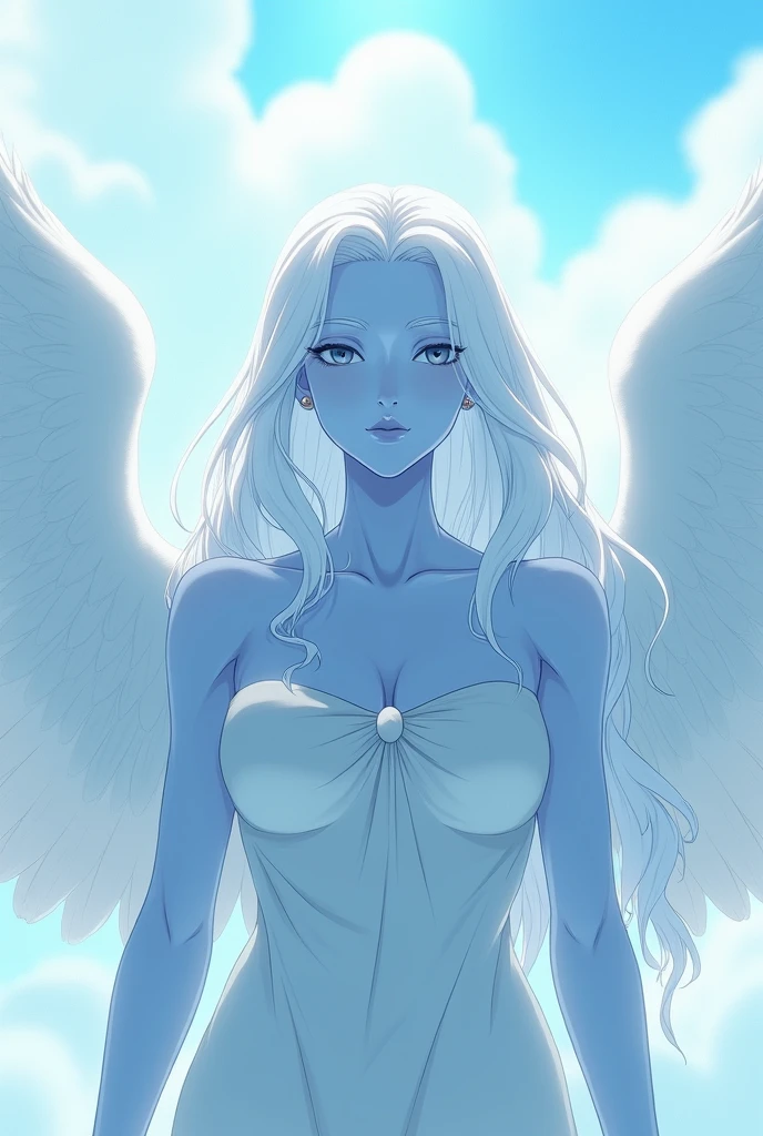 Here's a description of our new angel:
Appearance: Our angel has a tall, slender build with glowing white wings that spread out behind it. Its skin is pale and flawless, with a soft glow that radiates from its body. Its eyes are a stunning shade of gold, and its hair is a cascading waterfall of platinum blonde.
Powers: Our angel has the ability to heal and protect those around it with its celestial powers. It can channel pure light energy to heal wounds and restore lost strength to its allies. It can also create powerful shields to defend against attacks, and can even turn away evil forces with its holy light.
Weaknesses: Our angel is vulnerable to dark magic and corrupting influences. It must be careful to avoid succumbing to temptation or falling from grace.
Personality: Our angel is noble and pure, always striving to do what is right and protect those in need. It is a guardian and a leader, inspiring courage and hope in those around it. However, it also has a stern sense of justice and will not hesitate to use its powers to punish those who are evil.
Would you like to give this angel a name?