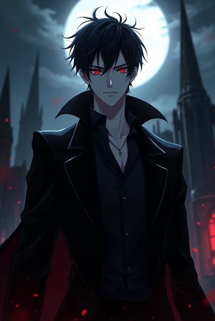 Create a male character , demon , black short hair, with black eyes , succubus, with anime features 2000
