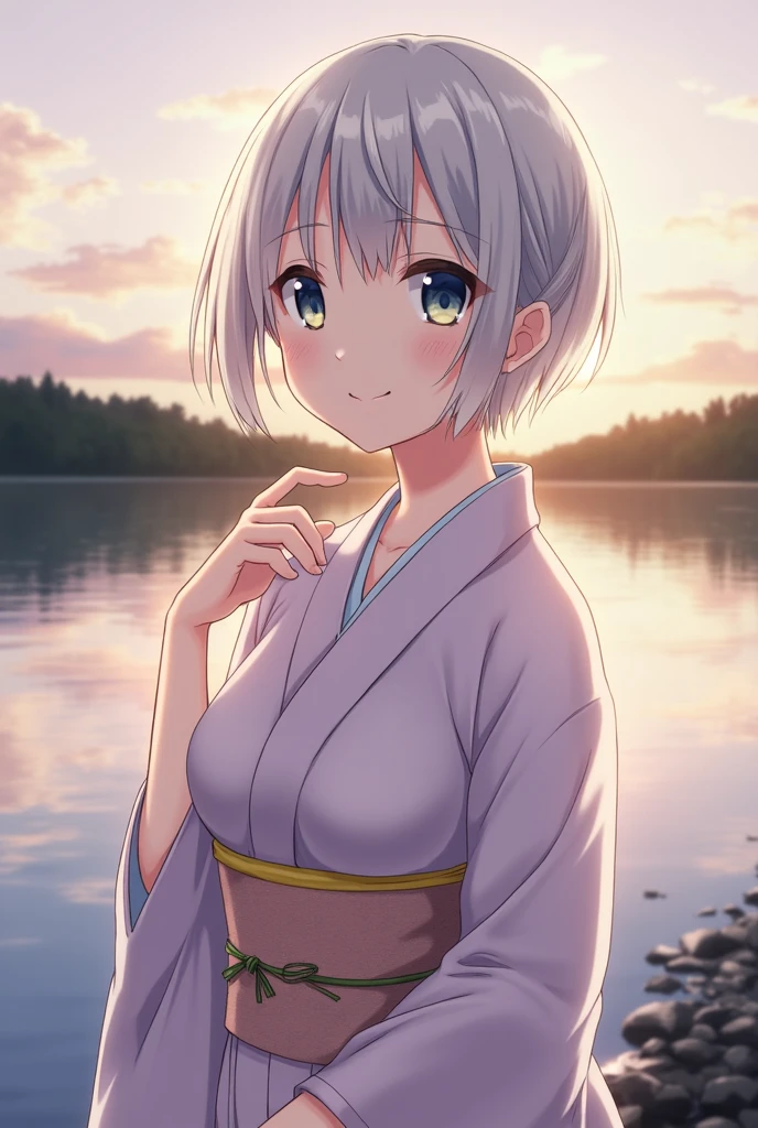 masterpiece,Top image quality,hight resolution,imagem 4k,Raw photo,Photorealsitic,{Solo},s girl,Embarrassment,Silver Short Bob,stare at each other,Wet,Blue eyes,小柄,small tits,tits out,Silver fox ears,Fox tail,Bathing in water,boyish,shrine maiden,red hakama