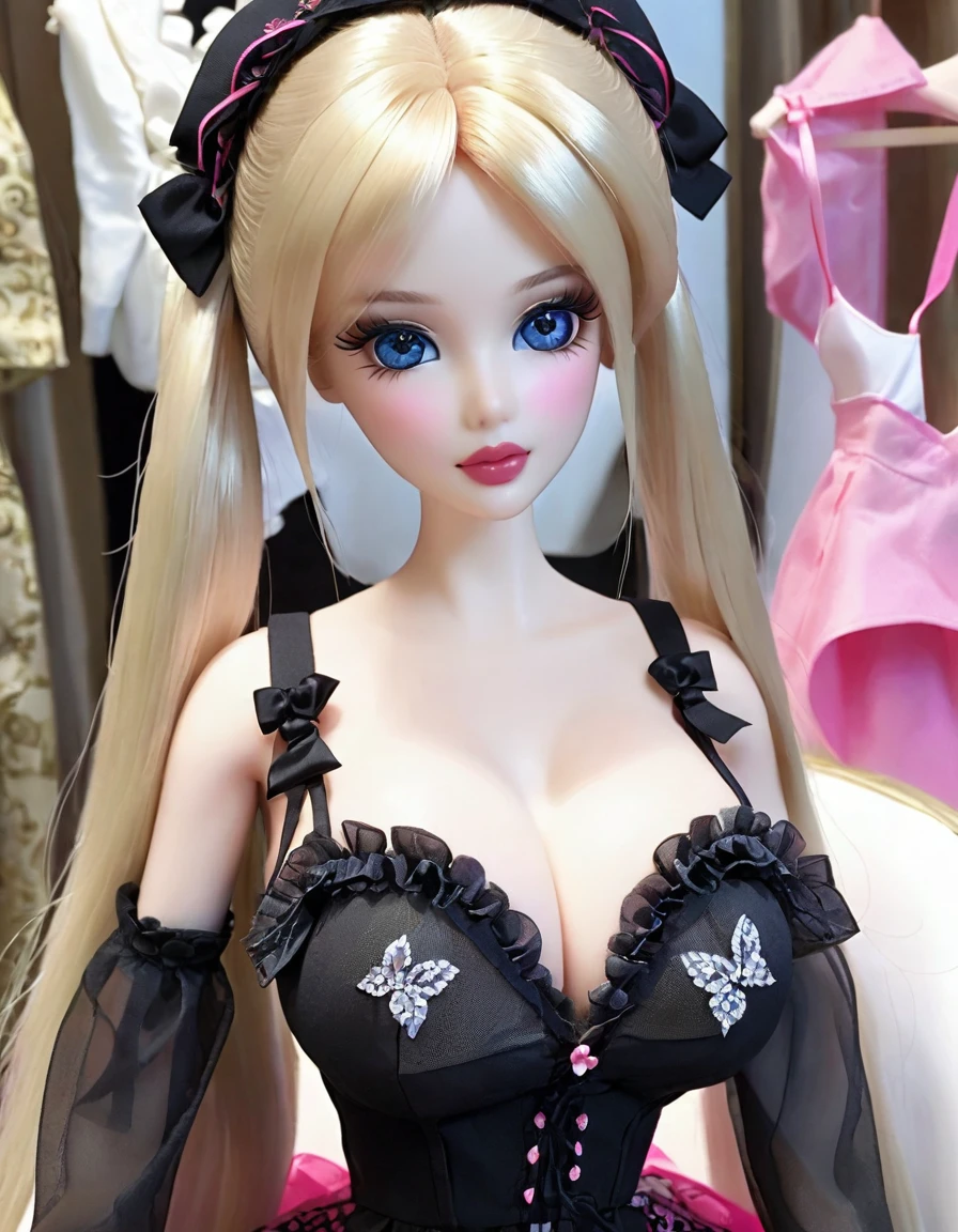 (masterpiece, Best quality: 1.2), 1twintails barbie doll,doll，Colloid， Exquisite eyes, Wide hips, Colloid皮肤，(Wear hot underware,)，Huge natural breasts，