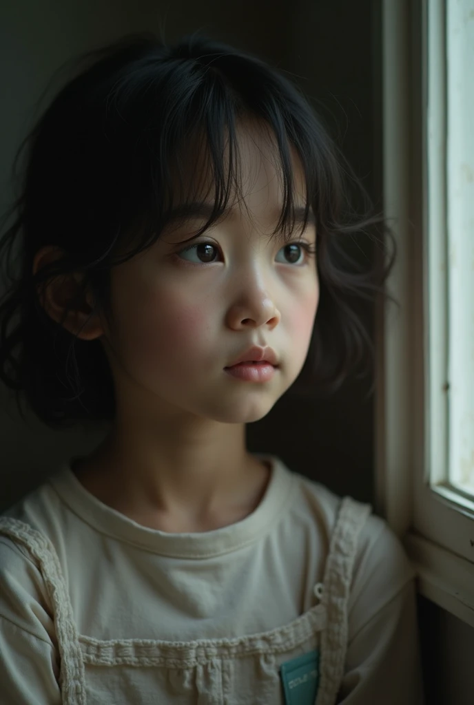 a 10 year old girl who looks antisocial, with black hair and looking delicate, from Costa Rica