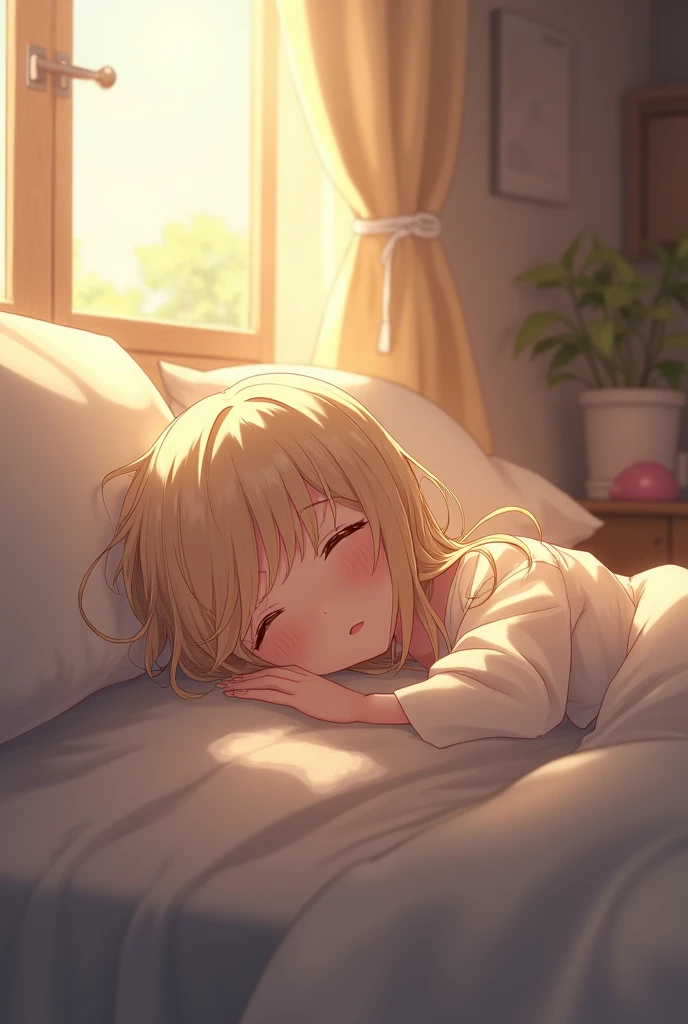 Super high quality by the art god, super detailed, High resolution, AI generated, anime moe art style, best anime 8K konachan wallpaper, pixiv contest winner, perfect anatomy, break,(Please draw a picture of a girl sleeping on the bed in her room.. )full body image,break, 1 girl, (alone,lolita, , 13 years old:1.3),All limbs, full finger, Lying, close your eyes, (sleep:1.5), , androgynous charm, (very short hair), messy hair, flat chest, Because I'm slender, small ass, between legs, High resolutionの詳細な髪, wearing pajama,(detailed lighting), (detailed background), on the bed, in her room. break,super dense skin, Best lighting by famous artists, 8K, figure,UHD, rough skin