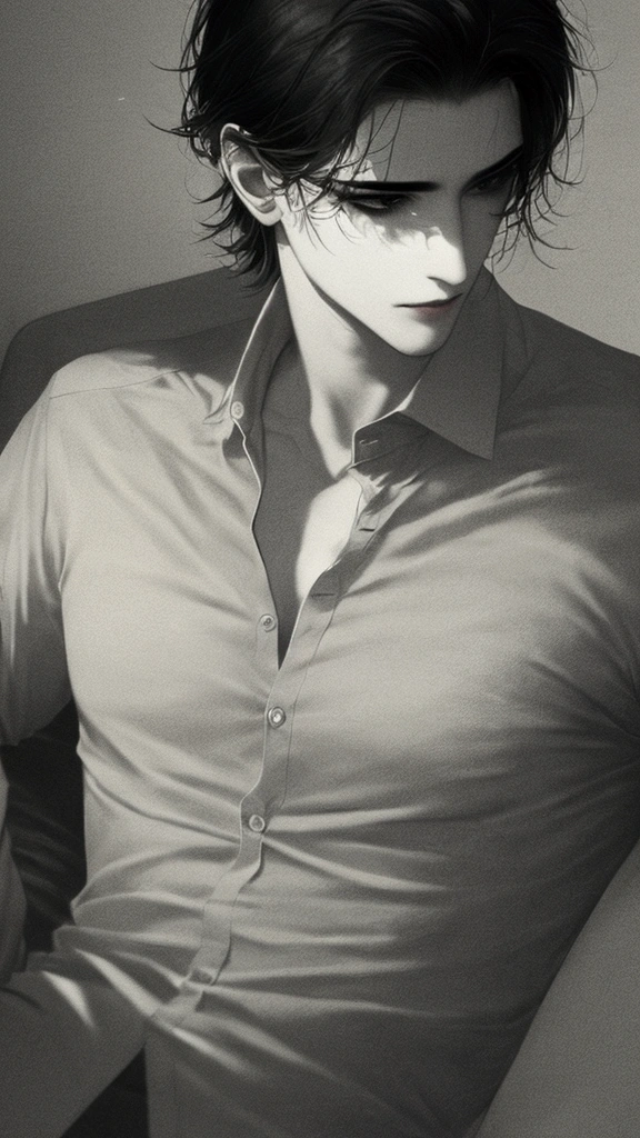 ((masterpiece)), ((Male-centered)), ((1 Male)), black hair, short hair, black eye, sexy, ((unbuttoned shirt)), loose tie,((A languid atmosphere)), white shirt, ((Just one man)), BJ activity appearance, bunny headband