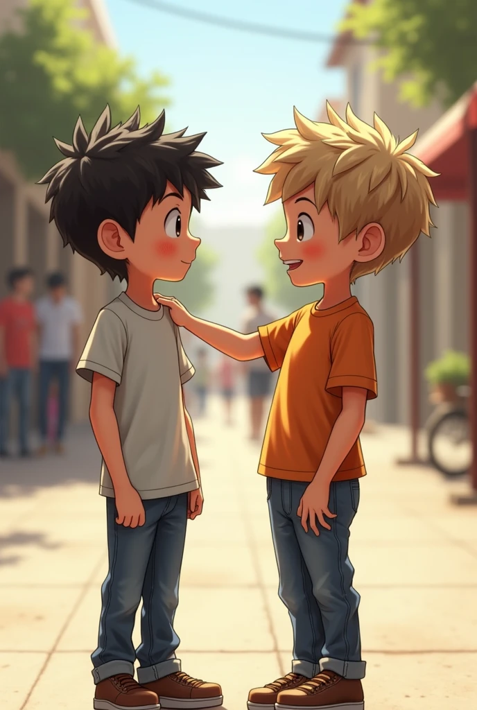 As a blond-haired boy giving a completely blond boy a Chinese wedgie 
