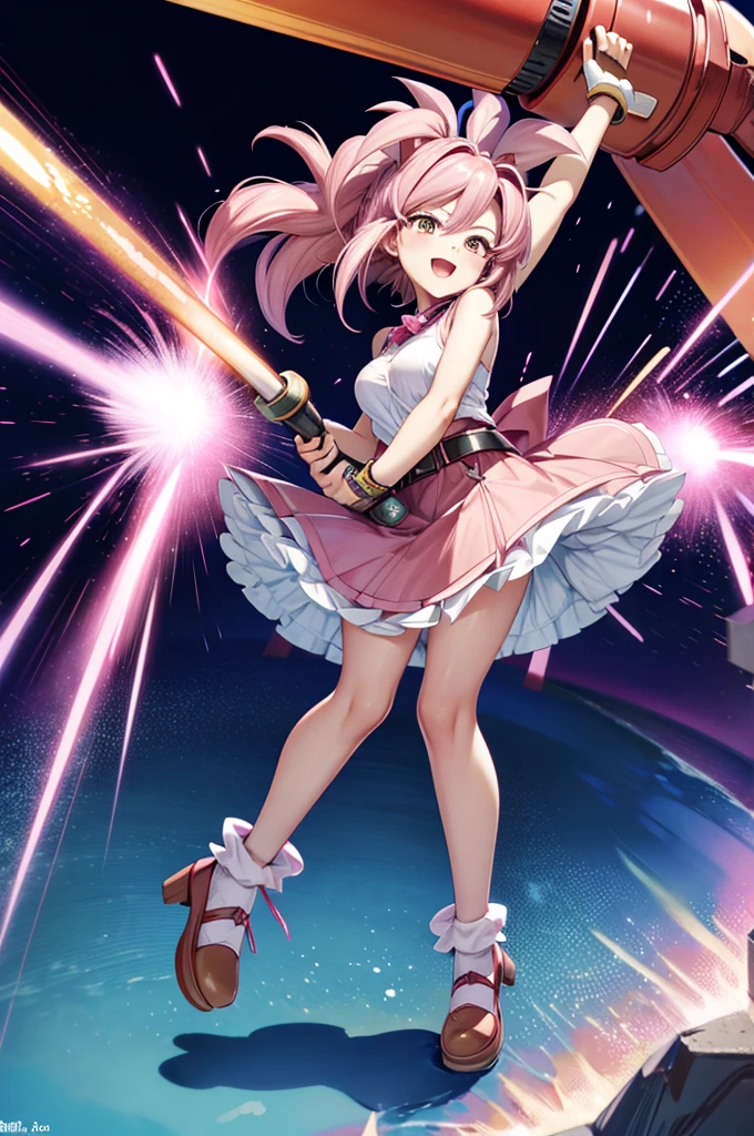 (masterpiece), Best Quality, Expressive eyes, Perfect Face, 1 Girl(Hedgehog Girl, amy, Pink Hair, Pink feet, Red Skirt, Red Shoes), cute, sexy, Pikopiko Hammer(huge, Red Sledgehammer)to swing around,  Pikopiko Hammerを地面に叩き付ける, Lively and active, Powerful and flashy effects, Cutting through the wind, Probably a loud sound, smile,
