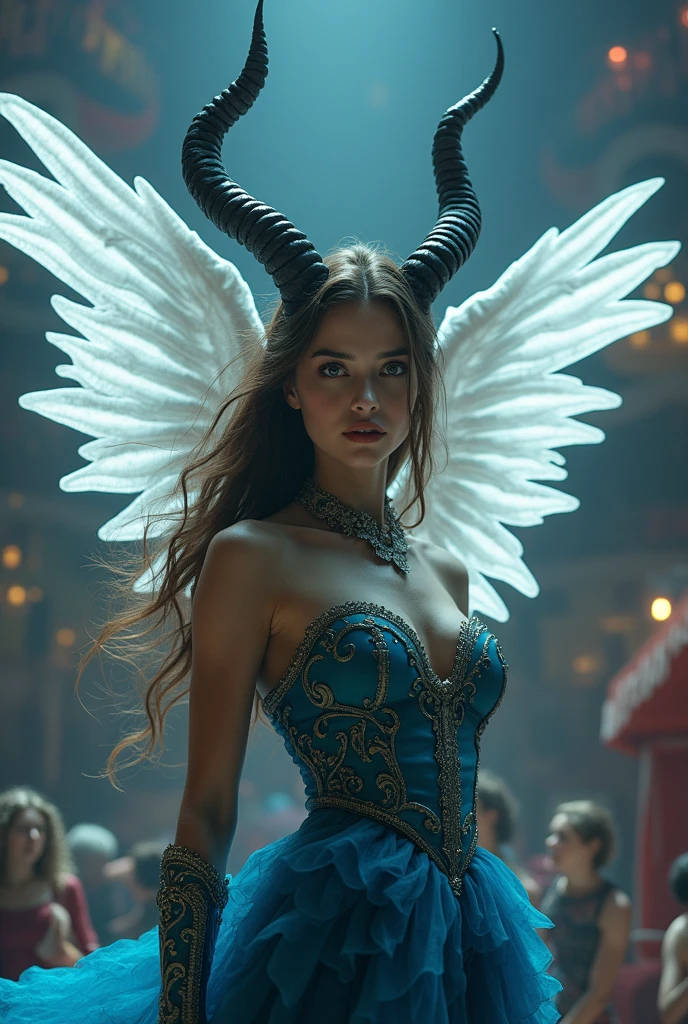 Highly detailed RAW photo of Natalie portman wearing black swan dress with feather and wings at back standing on a stage , dynamic pose, (wide hips), (detailed ), (detailed lips), (detailed eyes), (Sci-Fi setting) (detailed face), (curvy), detailed eyes, depth of field, soft lighting, masterpiece, best quality, intricate, (lens flare:0.7), (bloom:0.7), particle effects, raytracing, tone mapped, highly detailed, concept art, smooth, sharp focus, dramatic lighting, highly detailed artwork, cinematic, hyper realistic painting, trending on Artstation, 8K, incredible shadows, realistic, (highly detailed background:1.2), art by midjourney
