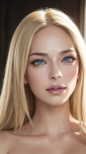 blue eyes, Blonde hair, Large Breasts, 4K resolution, High quality CG, Beautiful CG, Soft Light, realistic, photo-realistic:1.37),(8k, RAW photo, best quality, masterpiece:1.2), cute, ultra-detailed,physically-based rendering, ultra high res, sharp focus, looking at viewer,photorealistic,realistic, solo, photorealistic, best quality, extremely detailed face,extremely detailed eyes and face, beautiful detailed eyes,absurdres, incredibly absurdres,haunting smile, natural breasts, soft areolas, Puffy areolas, puffy nipples, detailed areolas, plunk areolas, detailed nipples, full body, sexy shot, smooth body, sexy body, huge stunning goddess shot