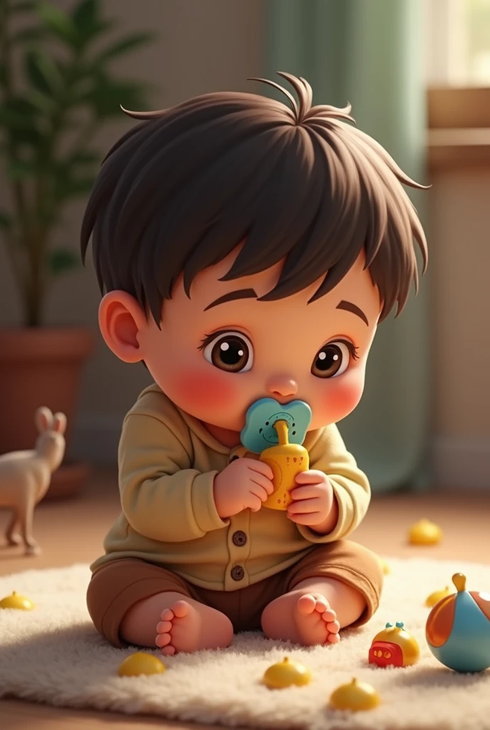 In summer, the little fat boy who eats popsicles, cute, fan, and happy expression --auto --s2