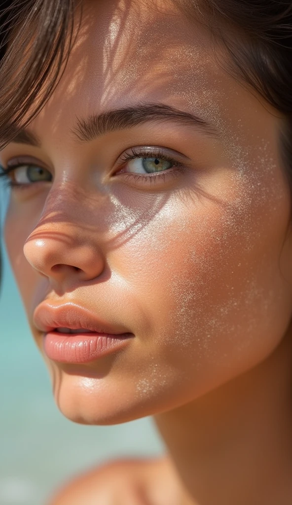 A pretty girl applying sunscreen , aesthetic , minimalistic, hyper realistic, cinematic, super realistic, 8k quality, HD quality, super detailed , ultra detailed, minimalist , pinterest images