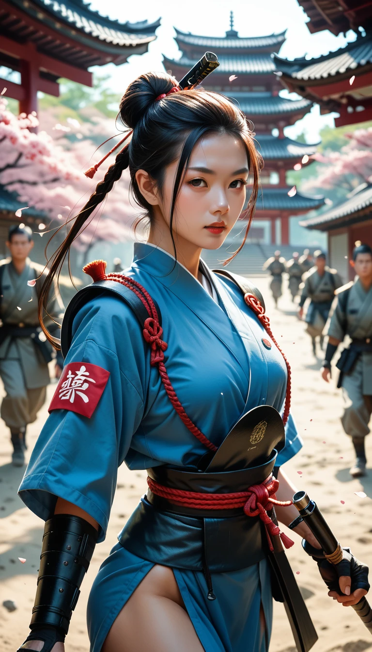c4ttitude, samurai, vigilant, Yeux en amande, furrowed brow, fourrure lisse, guerrier, disciplined, focused, Armored kimono, Guarded cover, acier, pattes griffues, Katana, feudal Japan, rue, honorer, duel, Confrontation scene,