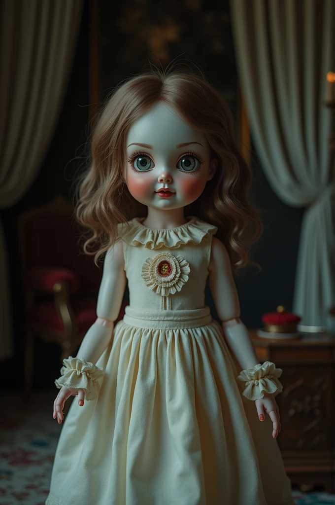 blindbox,A big-headed male doll,closing her eyes,The mouth is sealed with tape,Frustrated expression,Palette and brush in hand