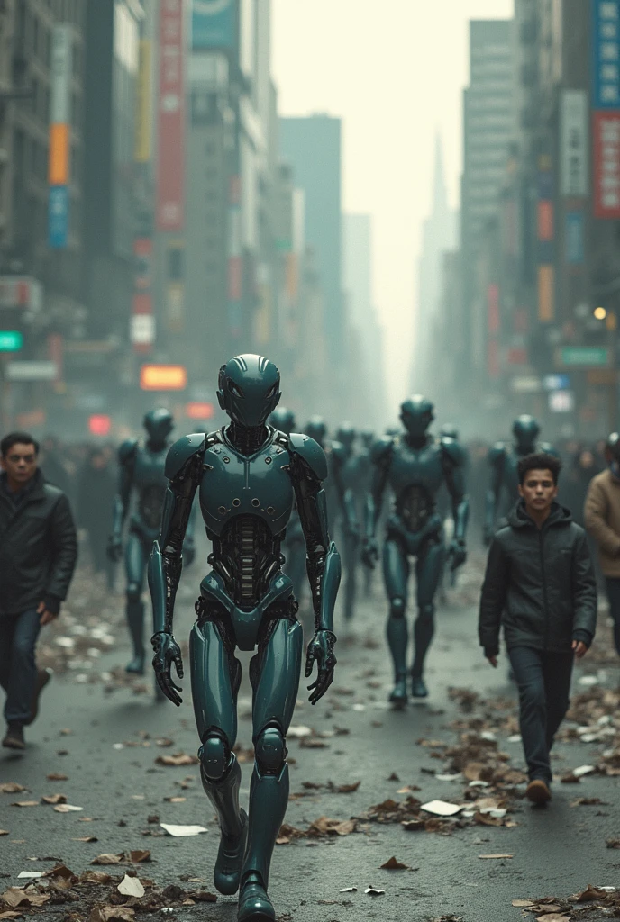 there are four men with helmets in a row, cyber steampunk 8 k 3 d, television screenshot, fifth grade, ID photos, anthropomorphic machine, standing in a vacant lot, Wales, promo photo