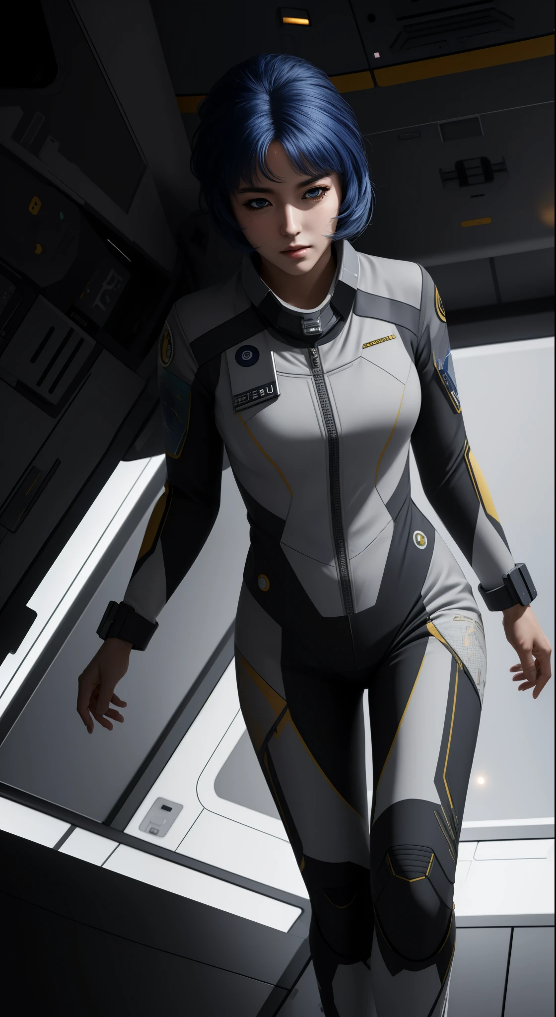 (best quality), (masterpiece),(ultra-detailed:1.2),photorealistic,ultra high res, 1girl, kusuha, pilot suit, futuristic, inside the Space Battleship, 