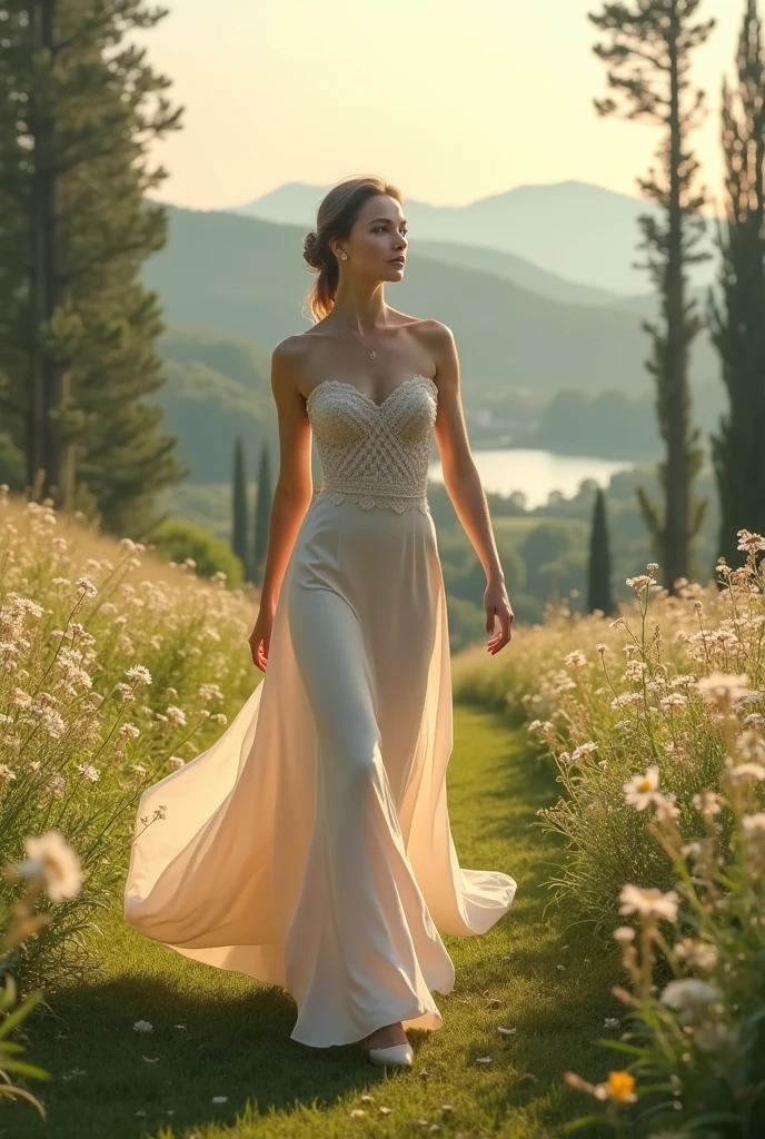 RAW Photo, DSLR BREAK (kkw-ph1:0.9) beautiful italian woman, 23 year old, in a tuscany field, sexy summer dress, professional colorgraded