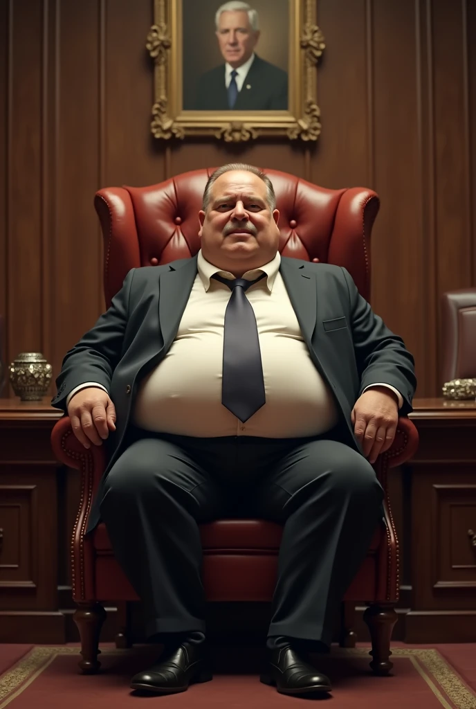 (masterpiece), top quality, photorealistic, hyperrealism, absurdres, tack sharp, subsurface scattering, 8k, HDR, 35mm, professional photography, RAW, (handsome mature man plump chubby morbid extremely thick thighs bulging belly fat), older man, gray hair, white man, ( wearing,boots,stubble,police chief,bage,beard,old man,indoors,necktie,sitting,spread legs,), bulge, detailed glade on clothing, (fat and corpulent: 1.3), full beard very long, looking at the viewer, handsome man, detailed eyes, symmetrical face, mischievous smile, robust, mustache, longer hair, his body is lying sideways on the floor, front view. Conceptual art hyper detailed dynamic image.