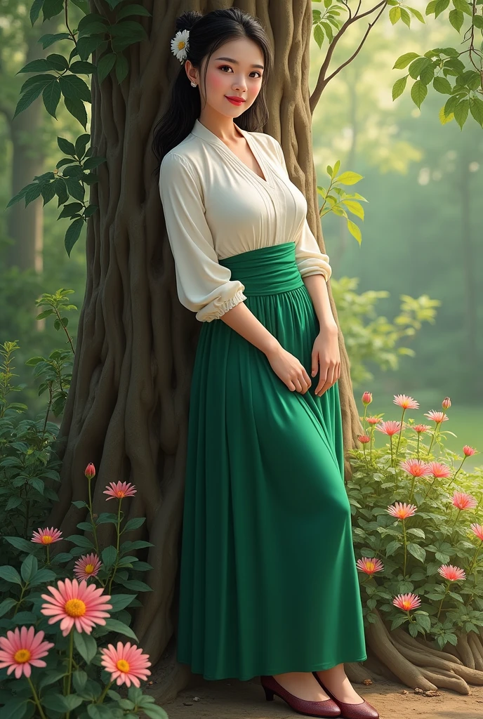 This wallpaper will show the natural beauty away from the hustle and bustle of the city, Girls become part of the harmony of nature here. Over here, Girls and nature mingle with each other, She blends in perfectly with her surroundings, It shows a sense of tranquility and beauty. Her dress also complements nature, Let people feel harmony, comfort and calm. This wallpaper will bring you the perfect combination of natural beauty and feminine beauty, Let you feel a sense of tranquility and coziness in the busy work., motion blur, cinematic lighting, UHD, retina, highres