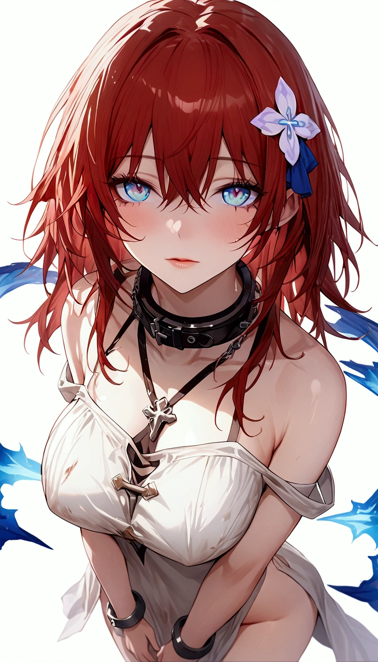 BaelzBase, twintails, spiked collar, key necklace, bare shoulders, white shirt, clothes writing, Close-up details, realistic style photo Japanese young woman, outstanding style, tall, cute, adult. Use soft lighting to cast gentle shadows on the subject, adding a touch of dimension to your images without compromising details, score_9, score_8_up, score_7_up, sweaty, wet, shiny skin, face only, on stomach,