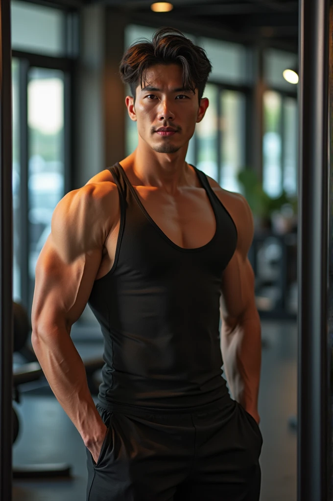8k images, Shot with a high quality Fuji 45 camera., Pixels, best quality, Masterpiece:1.2), (realistic, photo-realistic: Southeast Asian men with round faces, Open the aperture wide., professional lighting, Sony A7R4, 50 mm sitting lens. 2 Long-haired Southeast Asians with round faces, Warm light, black eyes,abdominal muscles, The body is beautiful and strong., (digital painting, HDR, high contrast), 3d, 8K, 45,000,000 pixcls,,