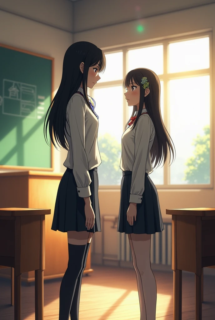 masterpiece, best quality, (1faceless boy:1.3),(boy grabbing breast:1.1),1girl .(school uniform:1.2), black long hair,brown eyes,(classroom:0.8), (sunset:0.7),(medium breasts:1.4), (sad smile:0.8) --auto