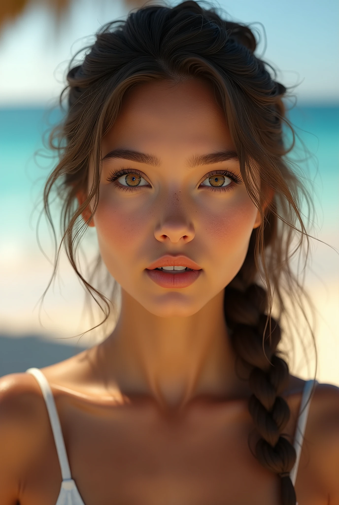 Arafed woman with braids on her hair and a white top - SeaArt AI