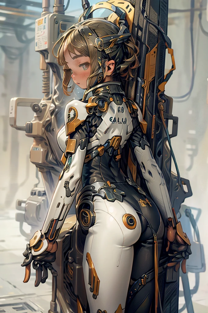 
Teenage girl, liquid body suit, fluid armor (carrying a halo-like machine on her back, elegant and intricate design), sensational, cool pose