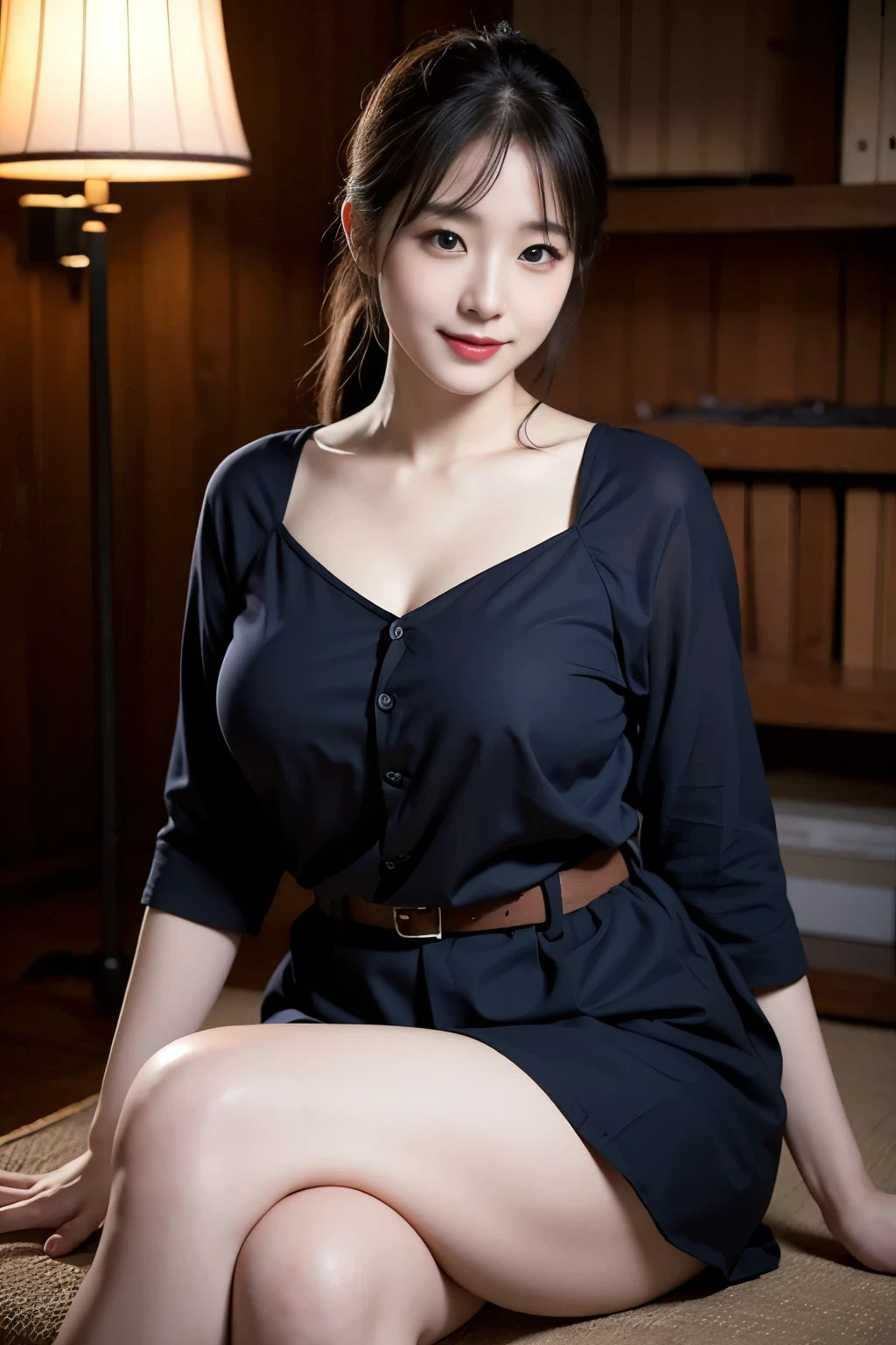 Beautiful Japanese Women、Beautiful Mature Woman、Elegant sex appeal、sexy、Perfect Lighting、Beauty、Transparent beauty、8K High Resolution、Beauty in natural light、High resolution、Photorealistic、Masterpiece、smile、Gravure quality、5 Mrs.、Plump figure、Dark lipstick、Police uniform