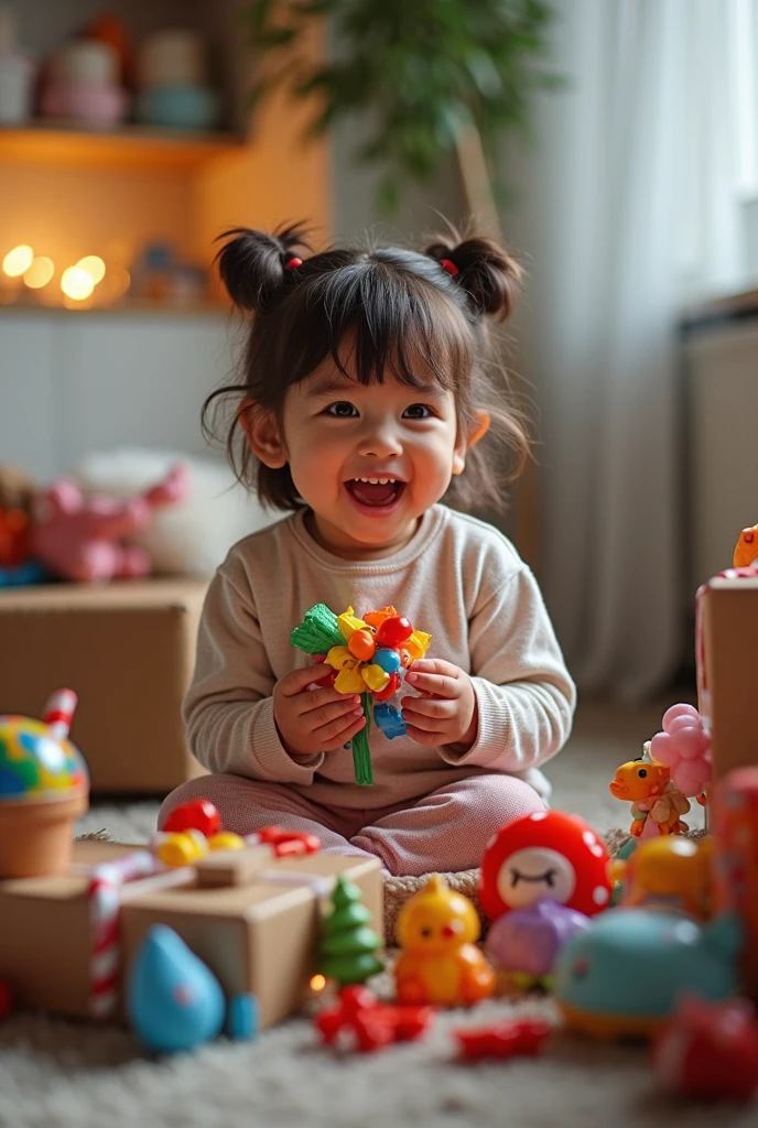 One girl with toys 