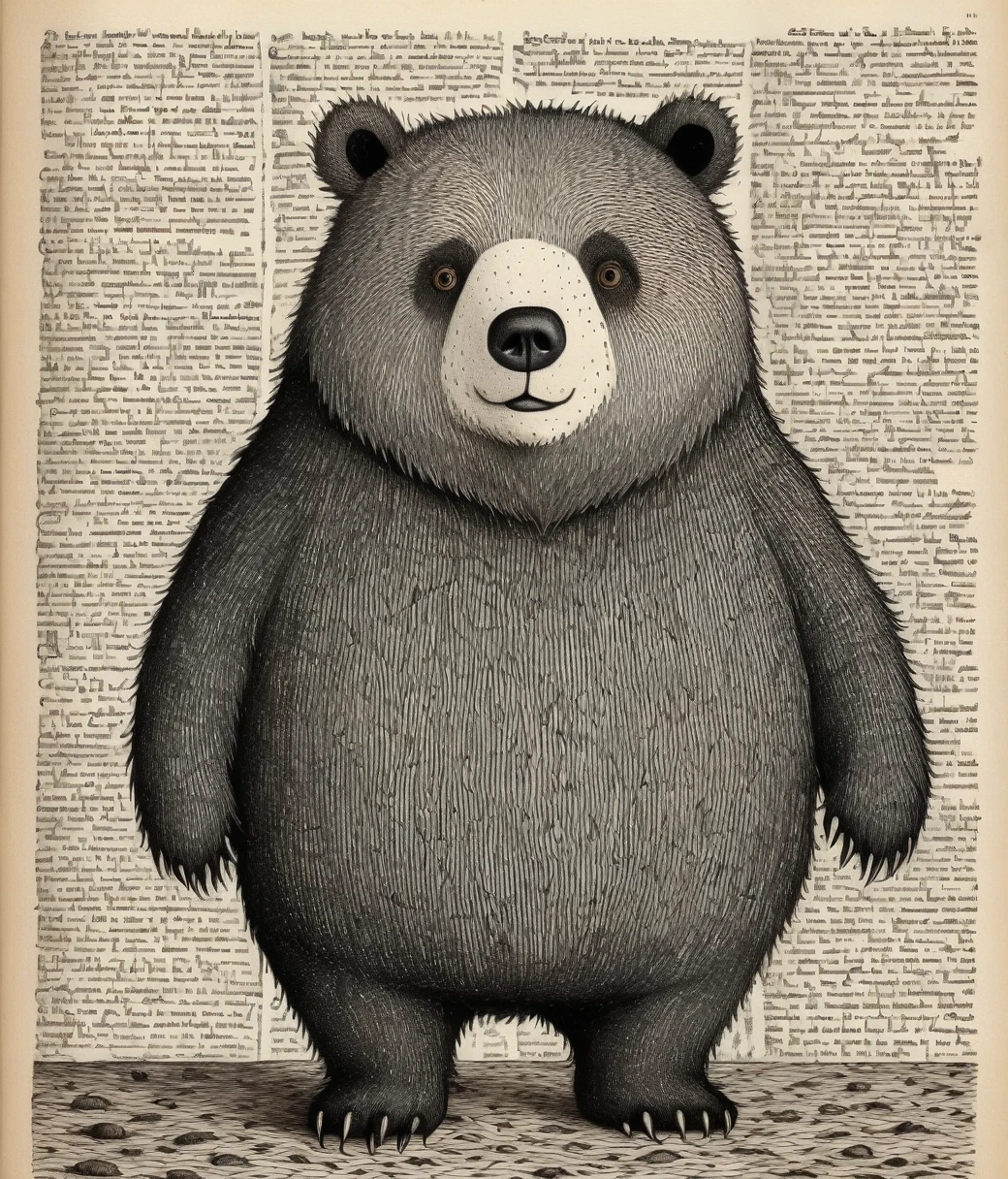 Edward Gorey Style page, (cute, chubby, male, bear), hires textures, highly detailed, intricate details, best quality, masterpiece