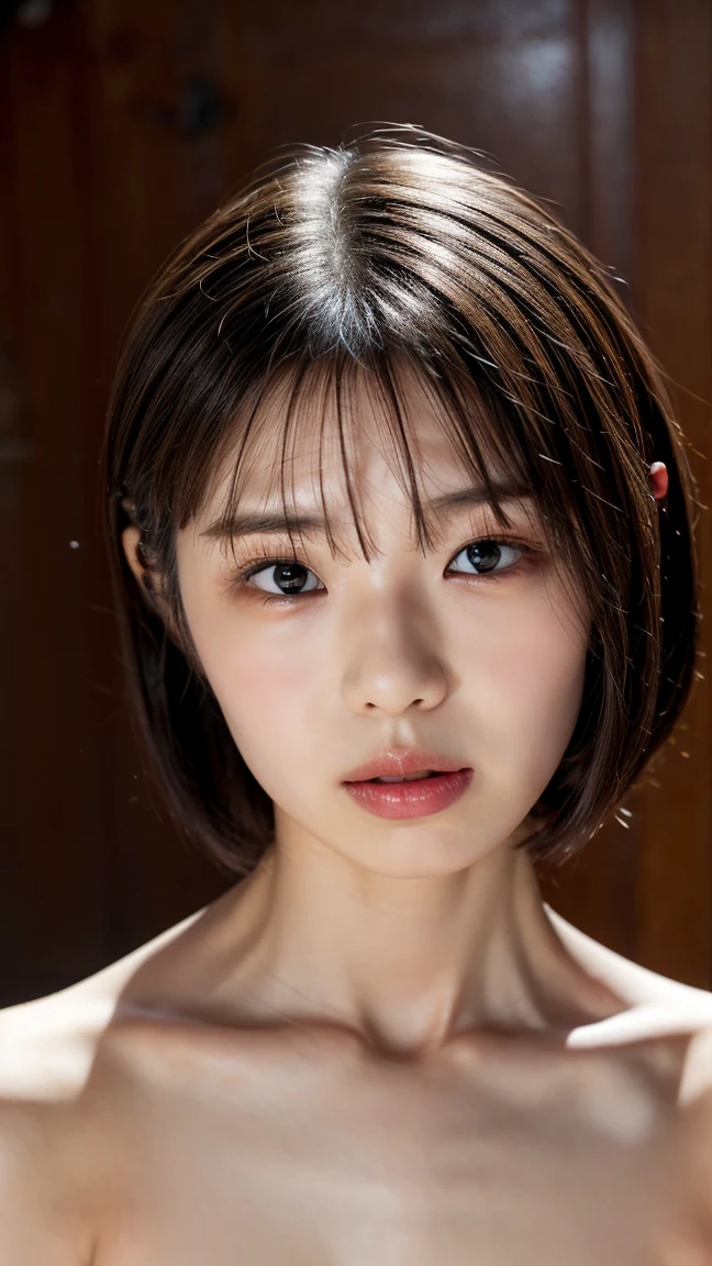 ((顔のBust up photo:1.4))、((Naked Women:1.4))、((No underwear:1.4))、(Highest quality、Tabletop、8k、Best image quality、Award-winning works)、(One Girl, 14 years old:1.3)、(Perfect naked beautiful girls:1.5)、(A woman with extremely beautiful makeup:1.5)、Perfect Makeup、Long eyelashes、Ultra-high definition sparkling eyes、Ultra HD Hair、Ultra-high resolution glossy lips、Ultra High Resolution Perfect Teeth、Ultra HD cute face、Light blonde hair:1.4、(Very short straight hair:1.1)、Look at me and smile、[clavicle]、Accurate anatomy、(Bust up photo:1.5)、Luxury Love Hotel、(The most atmospheric and warm lighting:1.2)、Blurred Background、With bangs、Ultra-high-definition, shiny, moisturized face、Ultra-high resolution glowing skin、The most detailed face、Super high resolution detailed faces、ultra high resolution hair、Ultra-high resolution sparkling eyes、Beautiful face drawn in every detail、Ultra high resolution glossy red lips