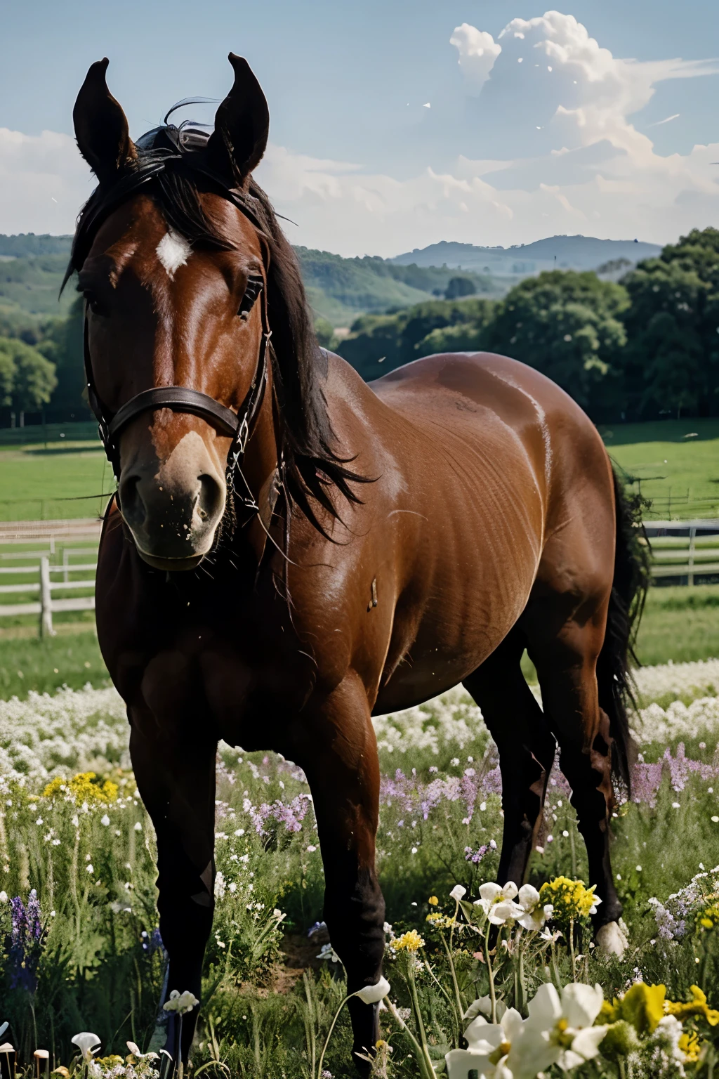 horse on flower field