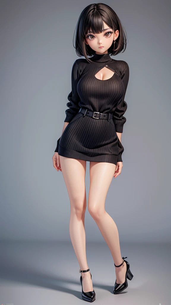 ((masterpiece)),(((Highest quality))),((Character design sheet)),Thin thighs,Long legs,Highest quality,masterpiece,Ultra-high resolution,(Actual:1.4),Original photo,Ultra-high resolution,8K,There are women,Fair skin,Big wave diamond purple and cool black collaboration dress:1.5,High heels,Long legs:1.5,Bright and beautiful,high waist,Flashy makeup using red eyeshadow,