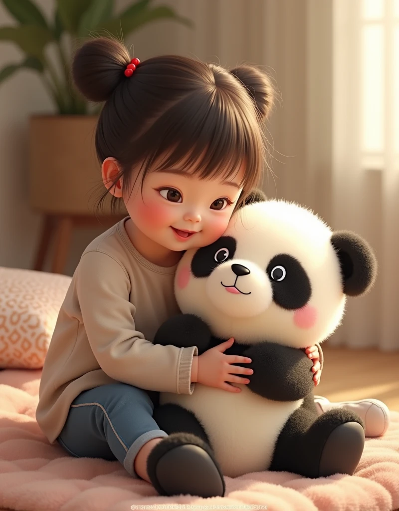 With the sunset in the background,(masterpiece:1.2, high quality), Sleeping together in bed２Baby Panda、