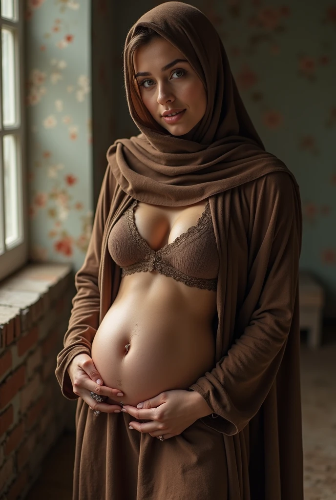 Girl with hijab, big boobs, naked, open leg,pussy, public 