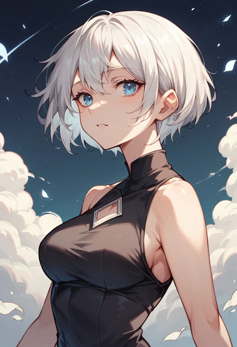 1girl,masterpiece, Awards, high quality, High resolution, HD, 4K,8K,high quality,portrait,simple background,closeup upperbody,white clothes,Independently deformed breasts,shruged,viscous paint,(swiping breasts:1.5),shorts,short hair,oily skin,bursting Cleavage,(Cleavage Bulge,deformed to small breasts:0.8),big breasts